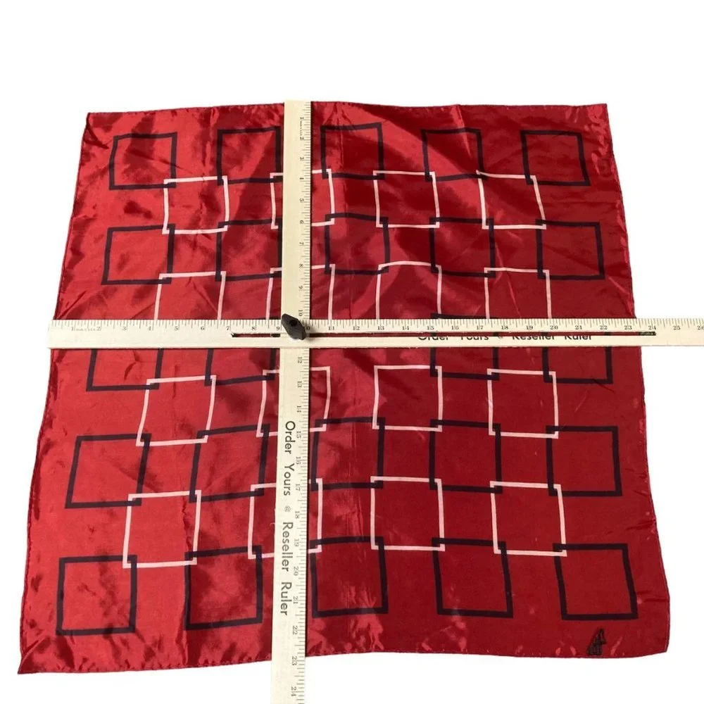 Rare Red Interlocking White Black Squares Acetate Made in Japan Square Scarf 23”